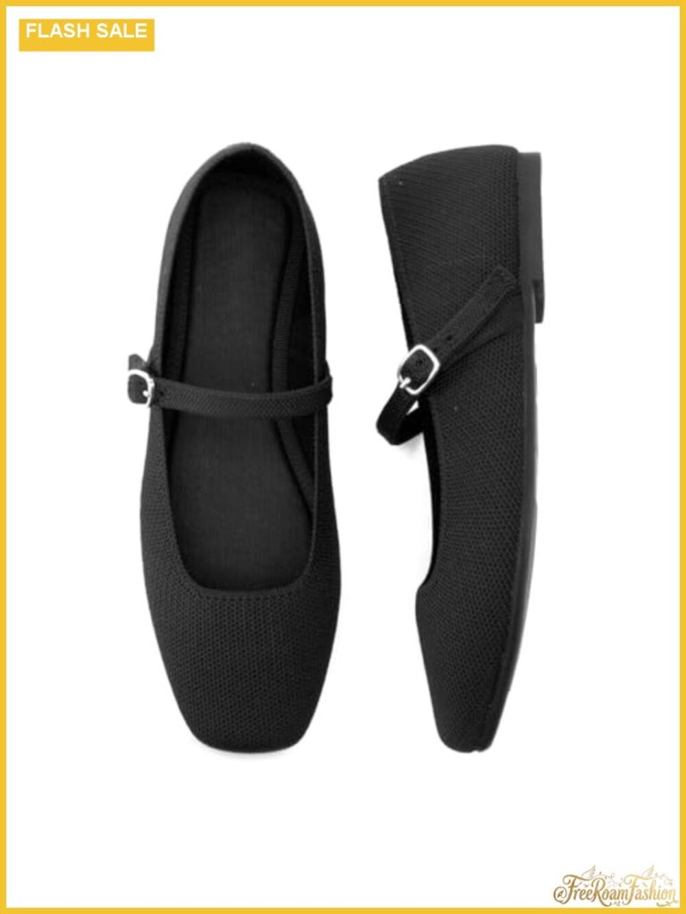 Knit Flats Square Toe Casual Ballet Ankle Strap Mary Jane Dressy Office